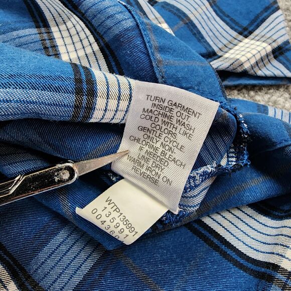 J Jill Top Women Large Blue Plaid 3/4 Sleeve Tunic Slit Back Button Shirt Blouse - Picture 14 of 14